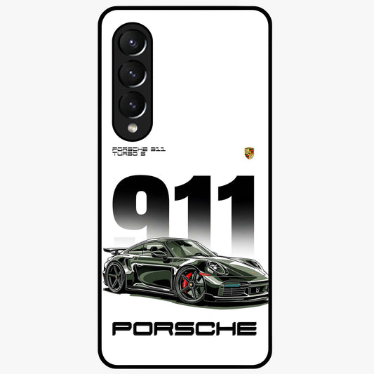 911 Turbo Dominance Glass Case showing clean flat back view with bold 911 sports car artwork and glossy glass finish.