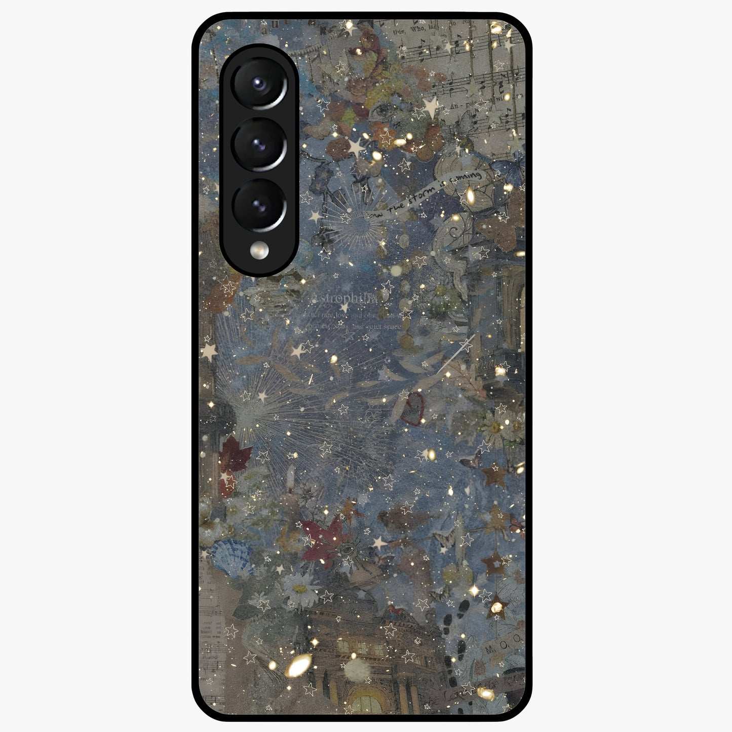 Aesthetic Astrolophia Glass Case showing flat back view with dreamy aesthetic design and glossy glass finish.