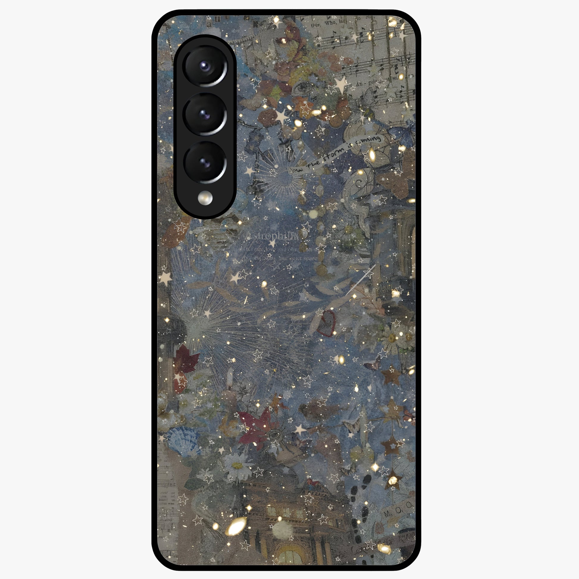 Aesthetic Astrolophia Glass Case showing flat back view with dreamy aesthetic design and glossy glass finish.