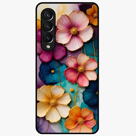 Artlyn Grace Flower Pattern Glass Case showing flat back view with elegant floral pattern artwork and glossy glass finish.