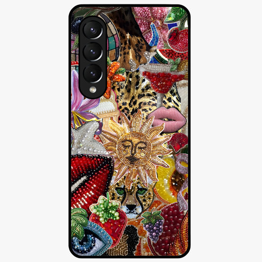 Beaded Fashion Jungle Glass Case showing flat back view with vibrant jungle inspired bead artwork and glossy glass finish.