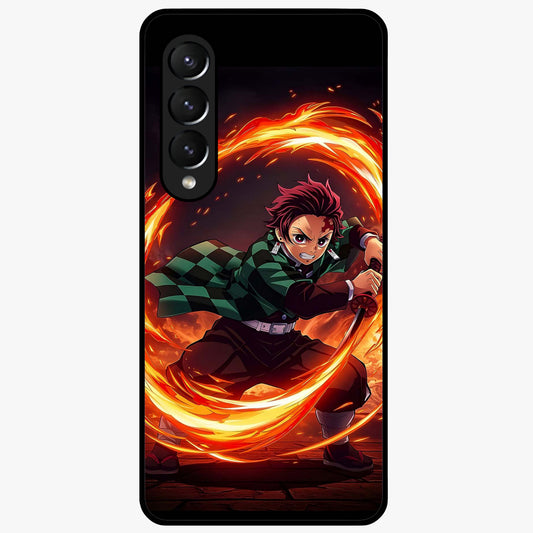 Blazing Sword Resolve Glass Case showing flat back view with fiery sword artwork and glossy glass finish.