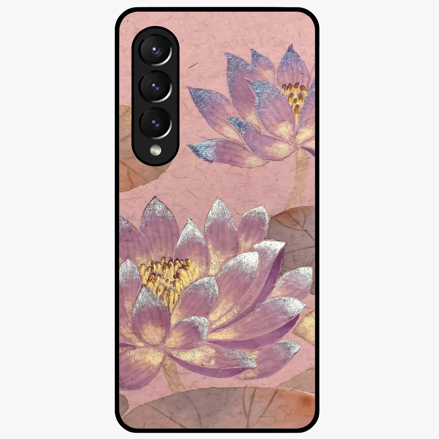 Blossom Mist Lotus Glass Case showing flat back view with serene lotus blossom artwork and glossy glass finish.
