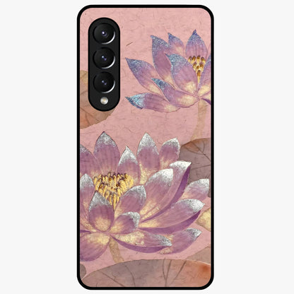 Blossom Mist Lotus Glass Case showing flat back view with serene lotus blossom artwork and glossy glass finish.