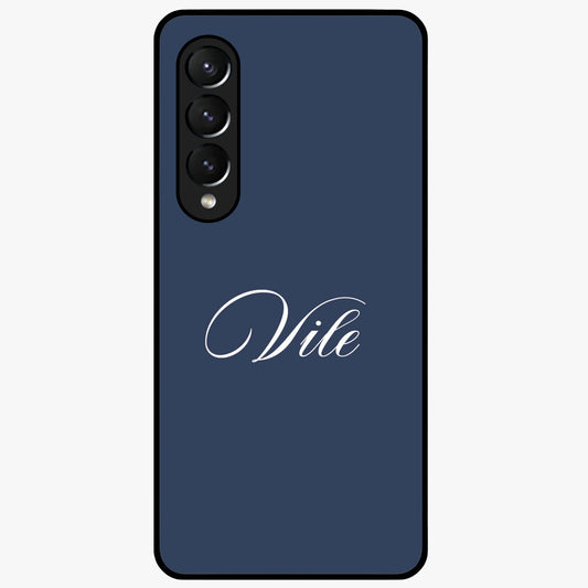 Blue Background Personalized Custom Name Glass Case showing flat back view with minimal blue background and custom name design.