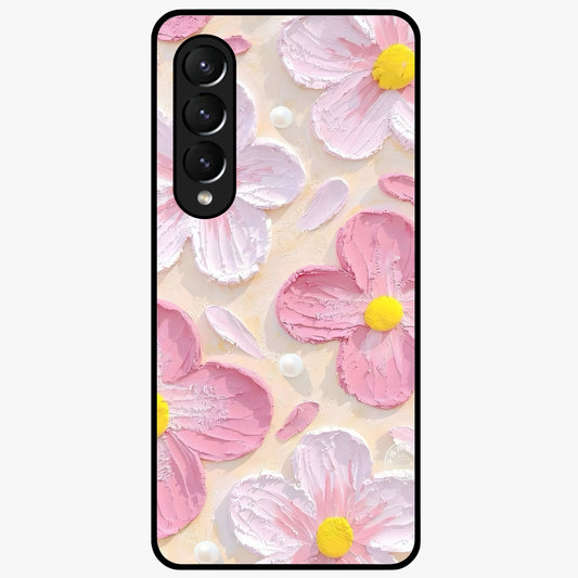 Blush Bloom Texture Glass Case showing flat back view with soft blush floral texture artwork and glossy glass finish.
