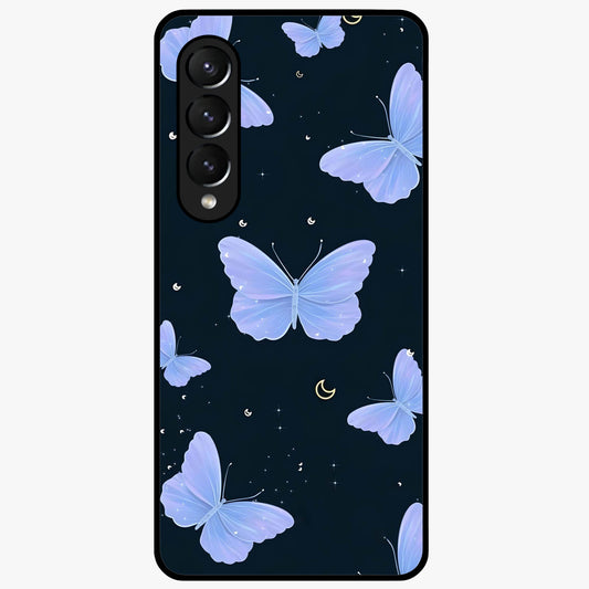 Butterfly With Stars Pattern Glass Case showing flat back view with butterfly and star pattern artwork and glossy glass finish.