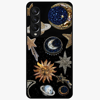 Celestial Gem Constellations Glass Case showing flat back view with sparkling constellation artwork and glossy glass finish.