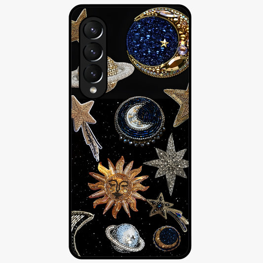 Celestial Gem Constellations Glass Case showing flat back view with sparkling constellation artwork and glossy glass finish.