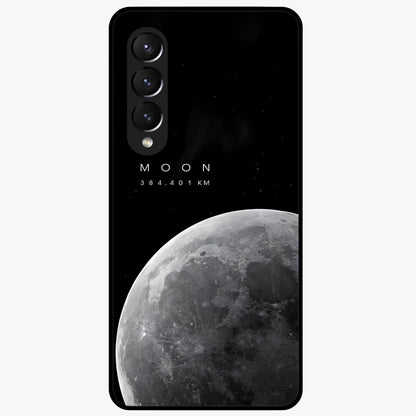 Cosmic Moon Glow Glass Case showing flat back view with glowing moon artwork and glossy glass finish.