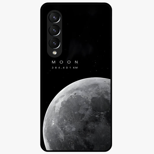 Cosmic Moon Glow Glass Case showing flat back view with glowing moon artwork and glossy glass finish.