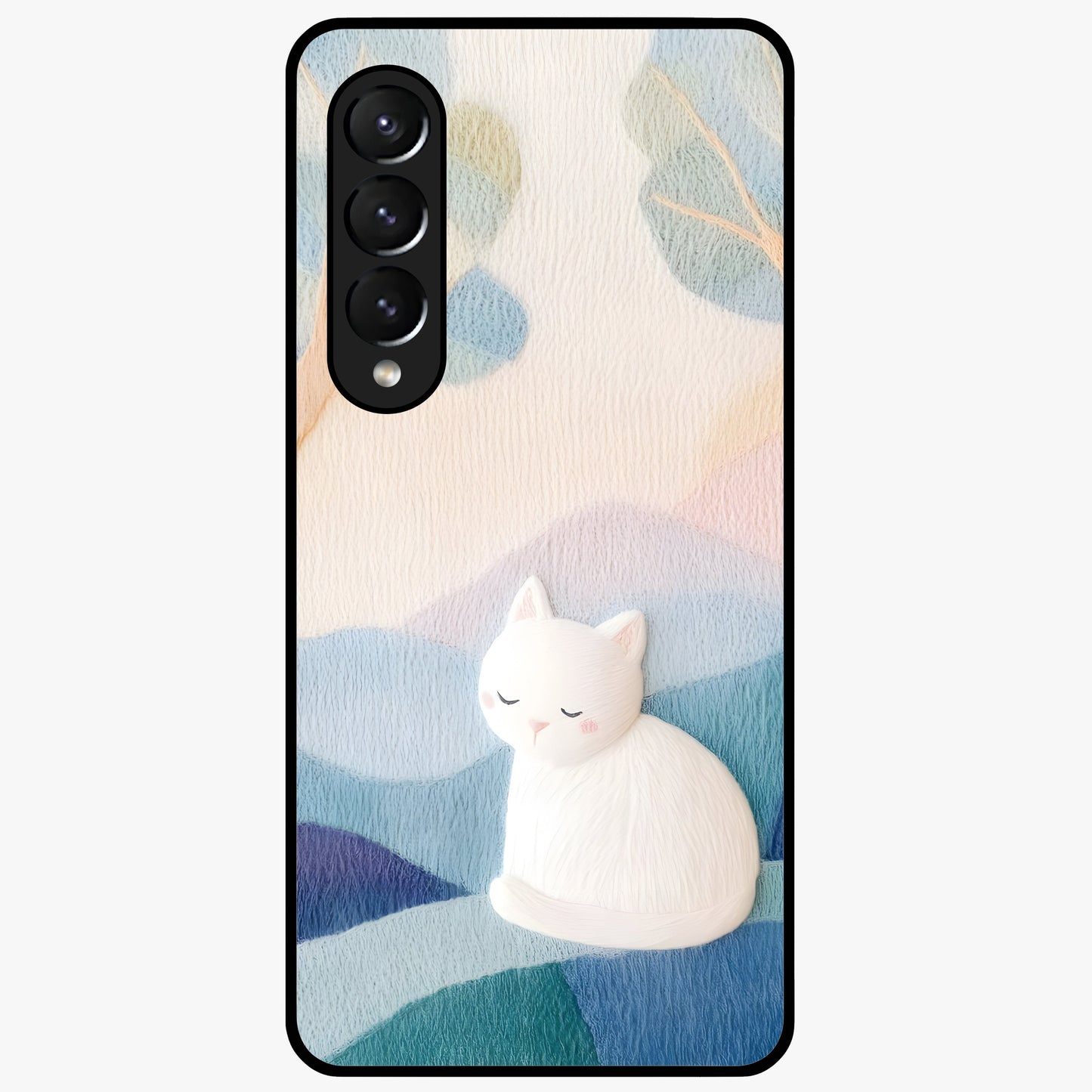 Cotton Dream Cat Glass Case showing flat back view with soft dreamy cat artwork and glossy glass finish.
