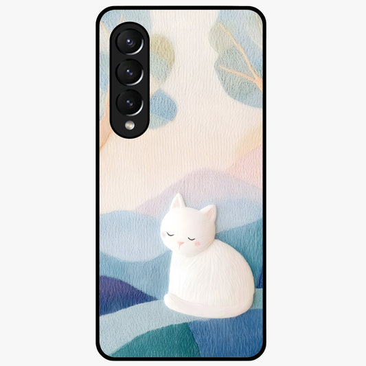 Cotton Dream Cat Glass Case showing flat back view with soft dreamy cat artwork and glossy glass finish.