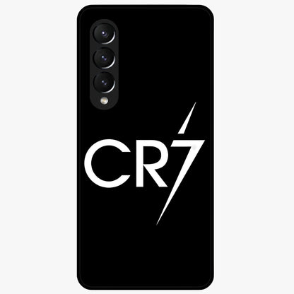 Cr7 Elite Strike Glass Case showing flat back view with dynamic football inspired artwork and glossy glass finish.