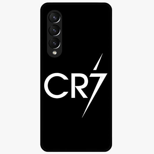 Cr7 Elite Strike Glass Case showing flat back view with dynamic football inspired artwork and glossy glass finish.