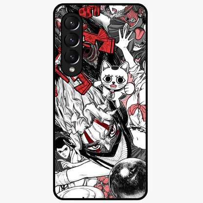 Crimson Chaos Panel Glass Case showing flat back view with bold crimson abstract artwork and glossy glass finish.
