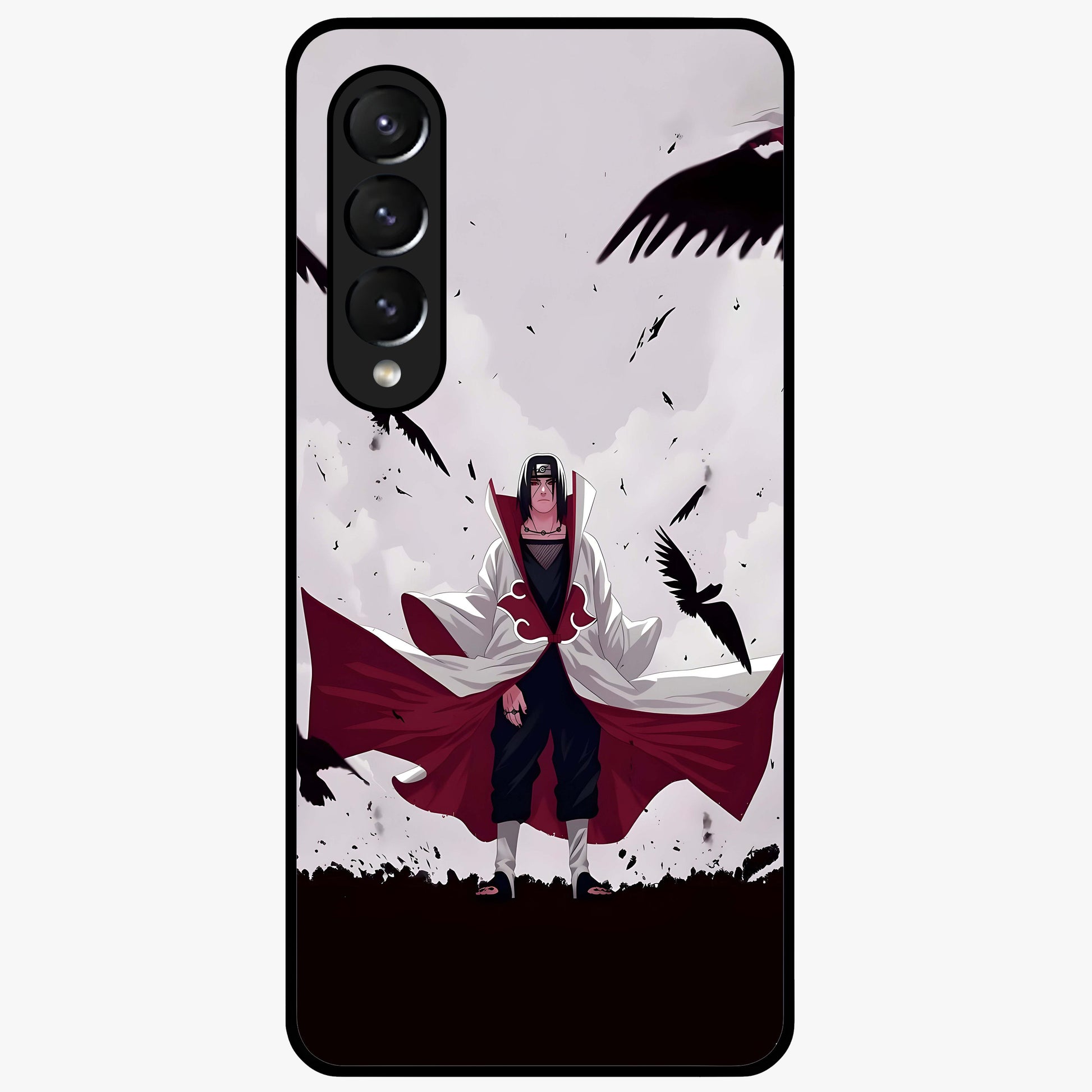 Crimson Crow Ascension Glass Case showing flat back view with mystical crow artwork and glossy glass finish.