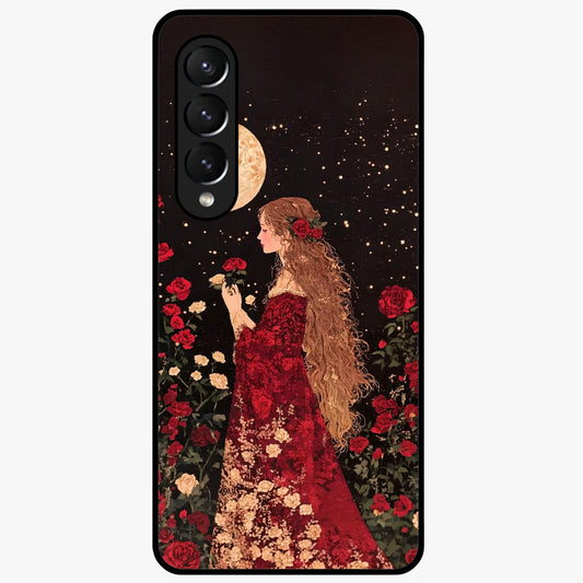 Crimson Dreams Glass Case showing flat back view with dreamy crimson artwork and glossy glass finish.