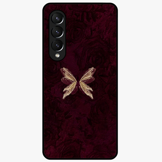 Crimson Fade Butterfly Glass Case showing flat back view with fading butterfly artwork and glossy glass finish.