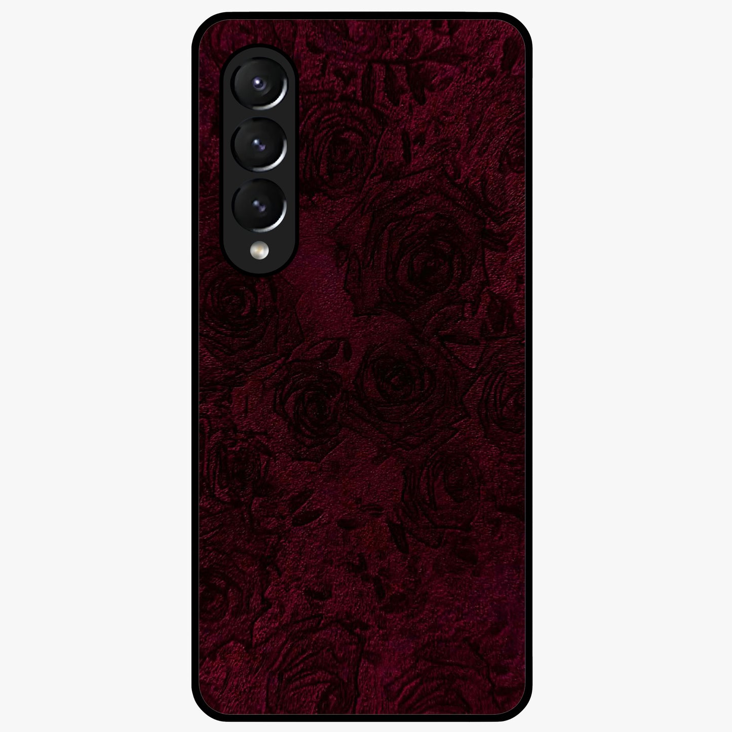 Crimson Fade Flow Glass Case showing flat back view with flowing crimson gradient artwork and glossy glass finish.