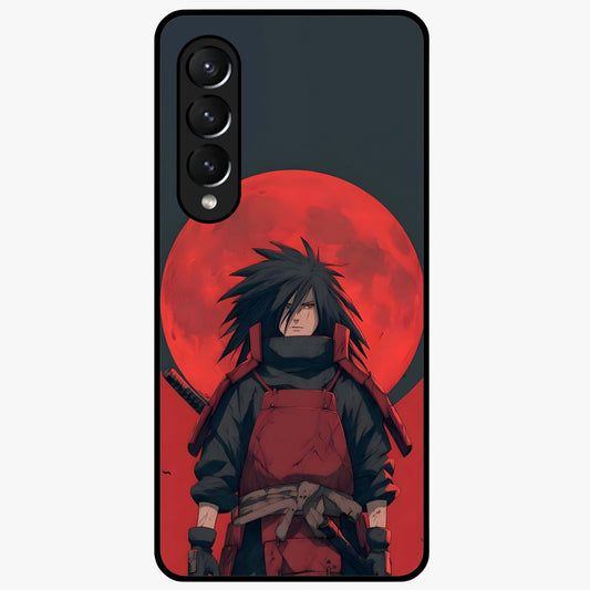 Crimson Moon Warlord Glass Case showing flat back view with mystical moon warrior artwork and glossy glass finish.