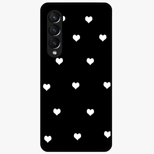 Cute And Simple White Hearts Glass Case showing flat back view with minimal white heart pattern and glossy glass finish.