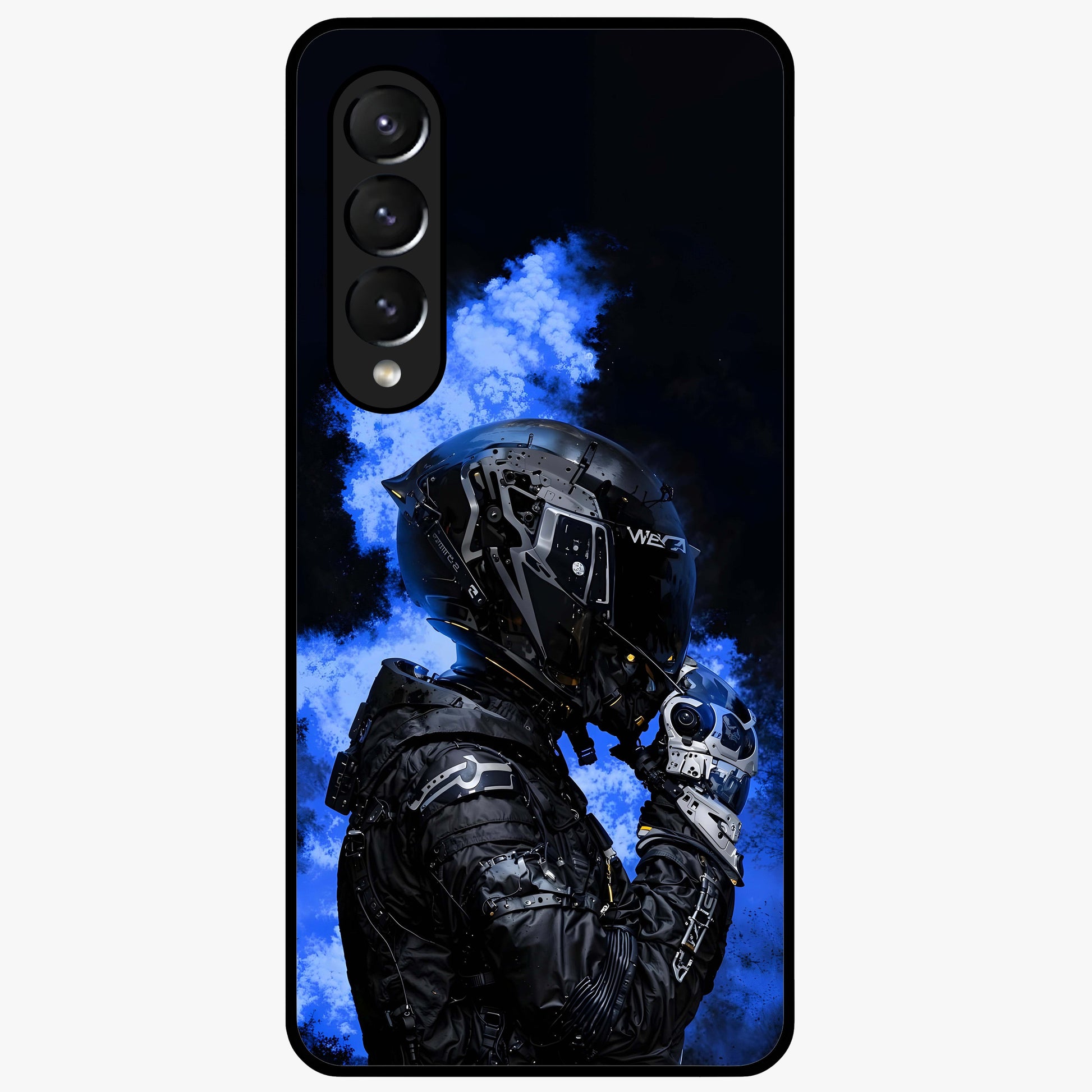 Cyber Sentinel Protocol Glass Case showing flat back view with futuristic cyber themed artwork and glossy glass finish.