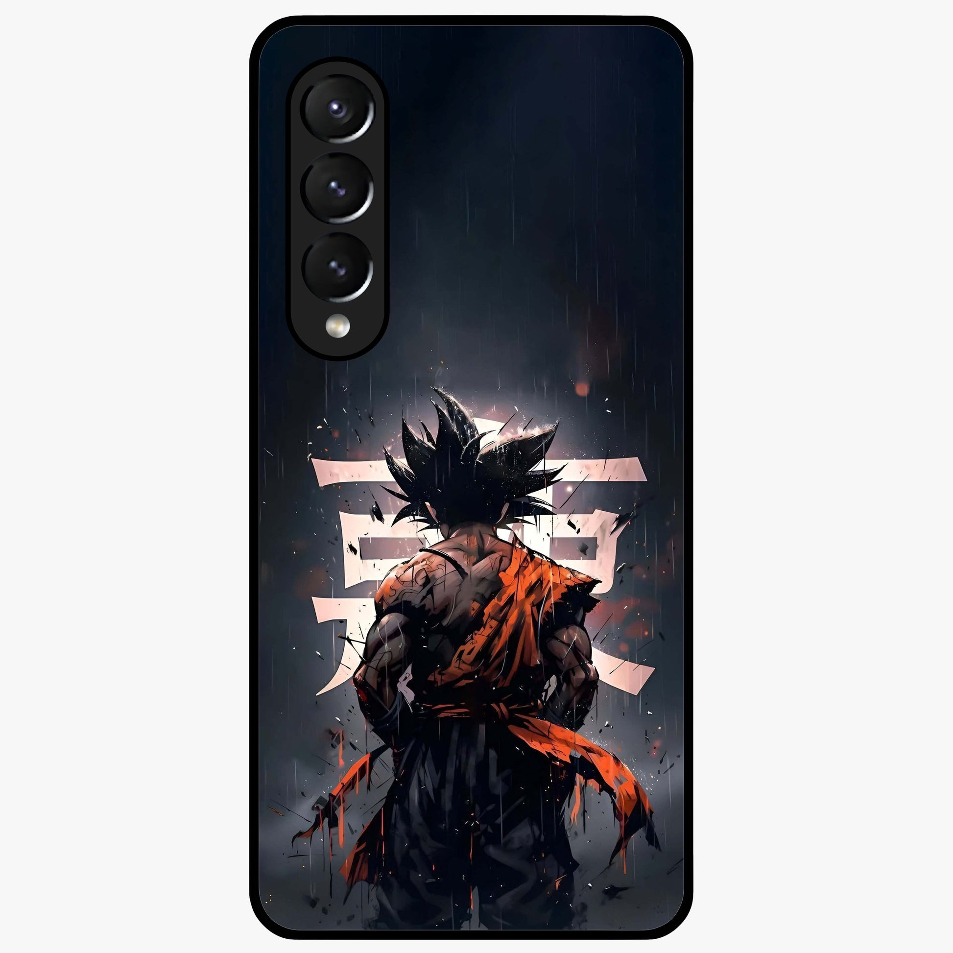 Dark Warrior In Rain Glass Case showing flat back view with warrior artwork in rainy atmosphere and glossy glass finish.