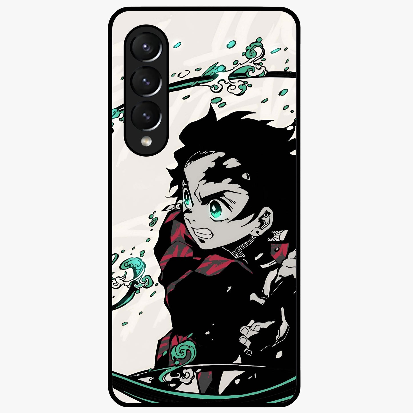 Demon Slayer Glass Case showing flat back view with bold anime inspired artwork and glossy glass finish.