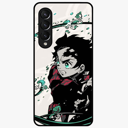 Demon Slayer Glass Case showing flat back view with bold anime inspired artwork and glossy glass finish.