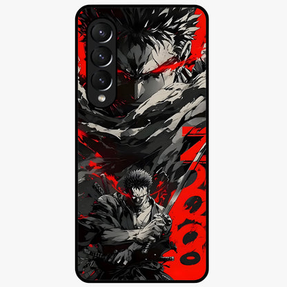 Demon Sword Resolve Glass Case showing flat back view with fierce sword warrior artwork and glossy glass finish.