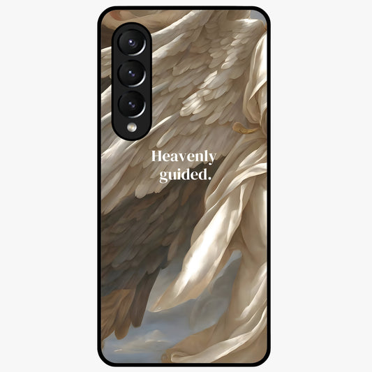 Divine Winged Grace Glass Case showing flat back view with elegant wing inspired artwork and glossy glass finish.