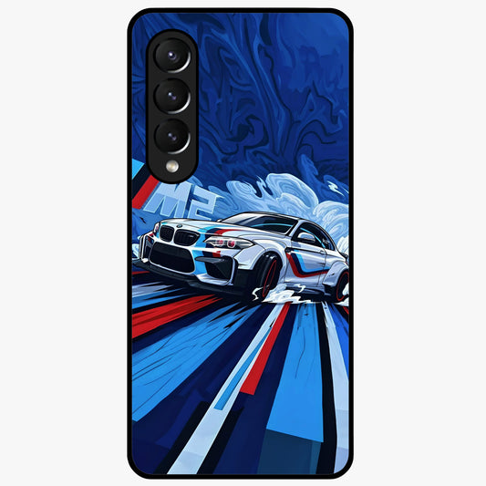 Drift Power Rush Glass Case showing flat back view with dynamic racing inspired artwork and glossy glass finish.