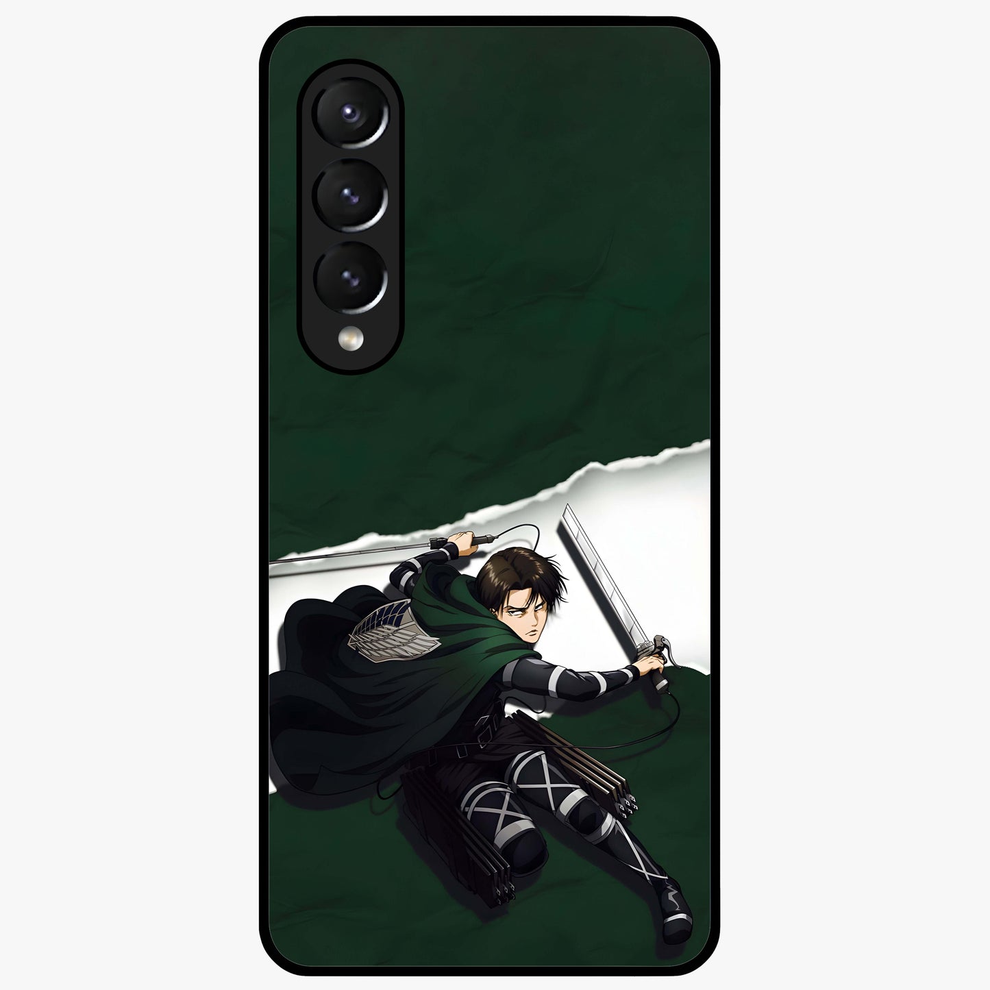 Emerald War Vanguard Glass Case showing flat back view with powerful warrior themed artwork and glossy glass finish.