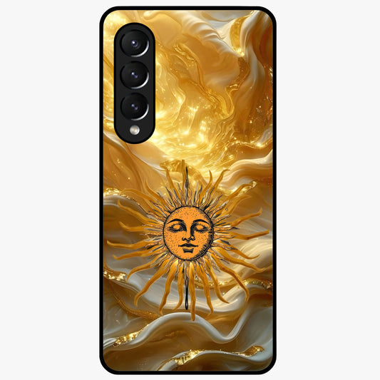 Eternal Golden Glow Glass Case showing flat back view with radiant golden themed artwork and glossy glass finish.