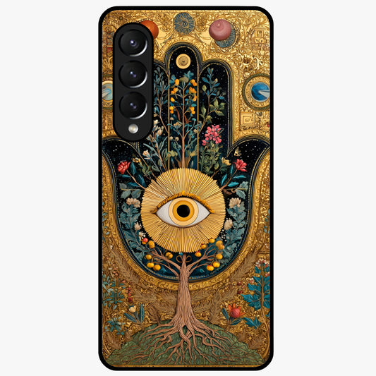 Ethereal Evil Eye Glass Case showing flat back view with mystical evil eye artwork and glossy glass finish.