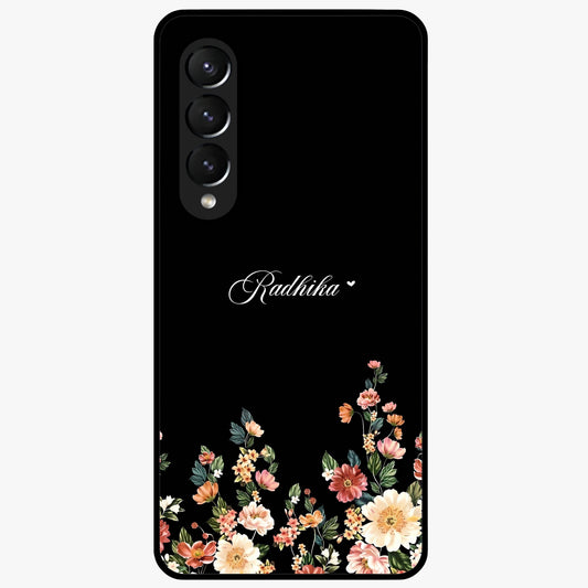 Floral Design With a Custom Personalized Name Glass Case showing flat back view with floral artwork and personalized name design.