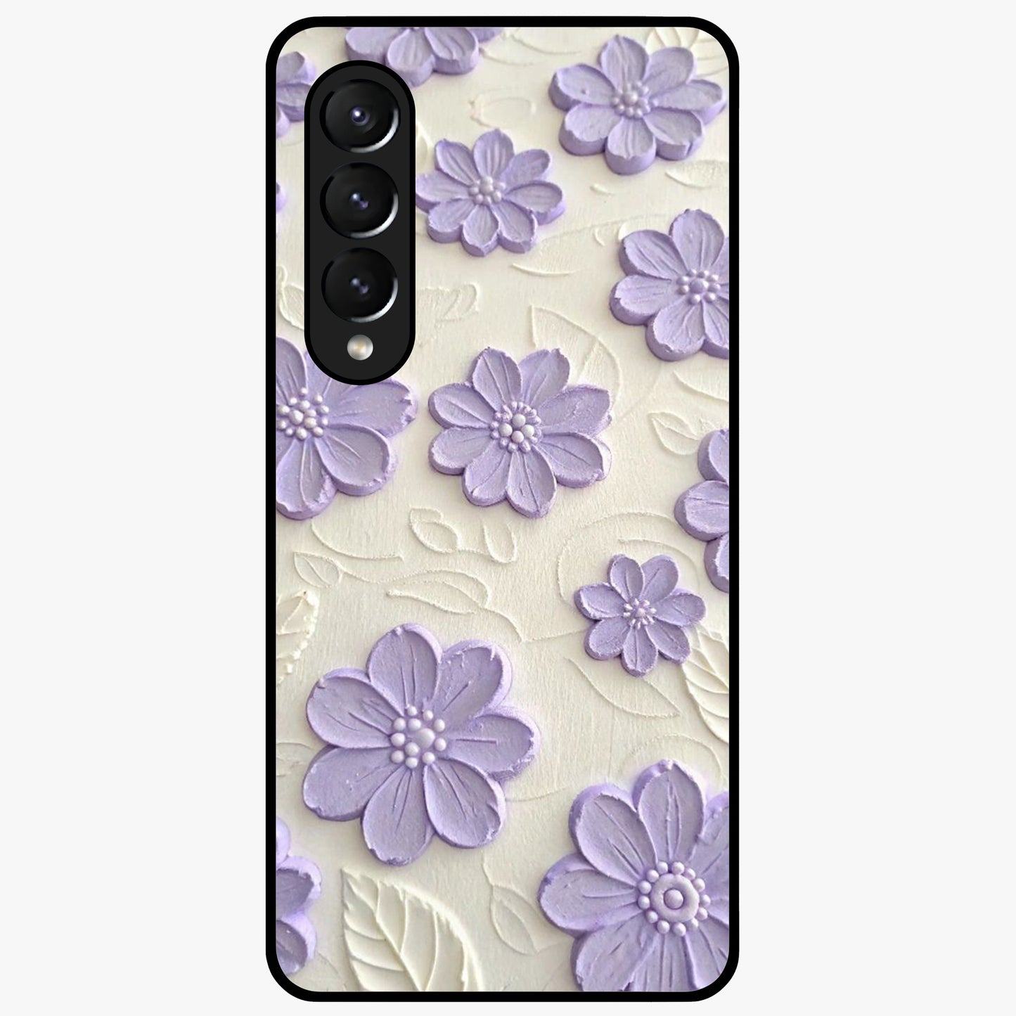 Floral Wall Art With Purple Flowers Glass Case showing flat back view with purple flower artwork and glossy glass finish.