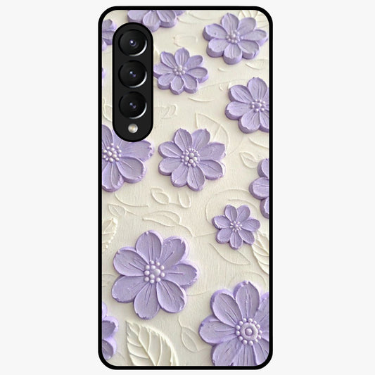 Floral Wall Art With Purple Flowers Glass Case showing flat back view with purple flower artwork and glossy glass finish.