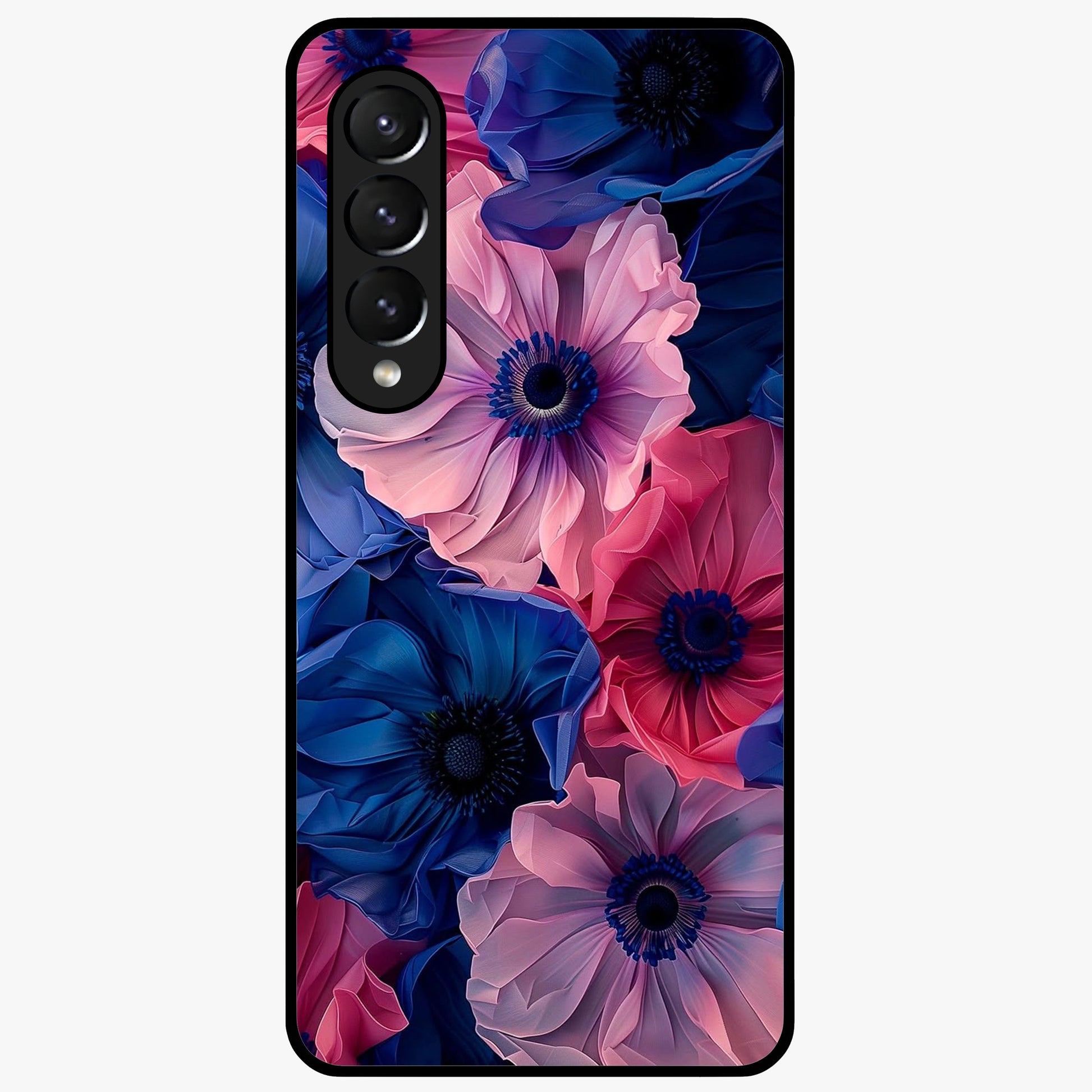 Flower Paper Art Pattern Glass Case showing flat back view with paper cut style floral artwork and glossy glass finish.