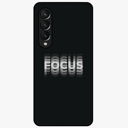 Focus Mode On Glass Case showing flat back view with bold motivational typography design and glossy glass finish.