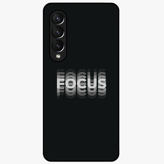Focus Mode On Glass Case showing flat back view with bold motivational typography design and glossy glass finish.