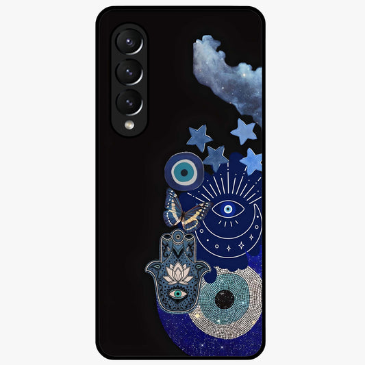 Galactic Charm Cluster Glass Case showing flat back view with glowing celestial charm artwork and glossy glass finish.