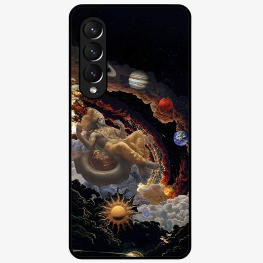 Galactic Divine God Glass Case showing flat back view with divine cosmic themed artwork and glossy glass finish.