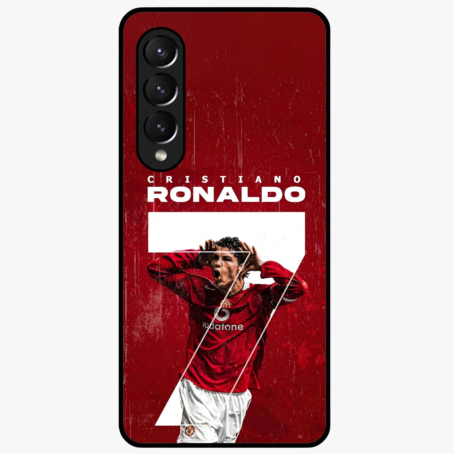 Goal Celebration Legacy Glass Case showing flat back view with football celebration inspired artwork and glossy glass finish.