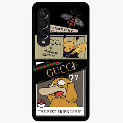 Gucci Play Mashup Glass Case showing flat back view with luxury inspired graphic artwork and glossy glass finish.