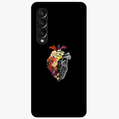 Heart With Flowers Glass Case showing flat back view with heart shaped floral artwork and glossy glass finish.