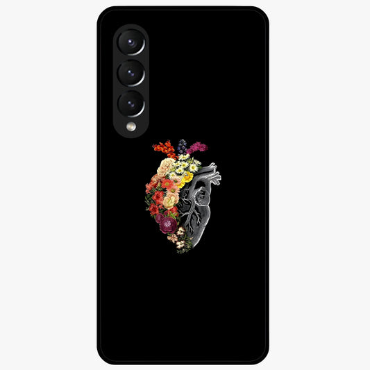 Heart With Flowers Glass Case showing flat back view with heart shaped floral artwork and glossy glass finish.