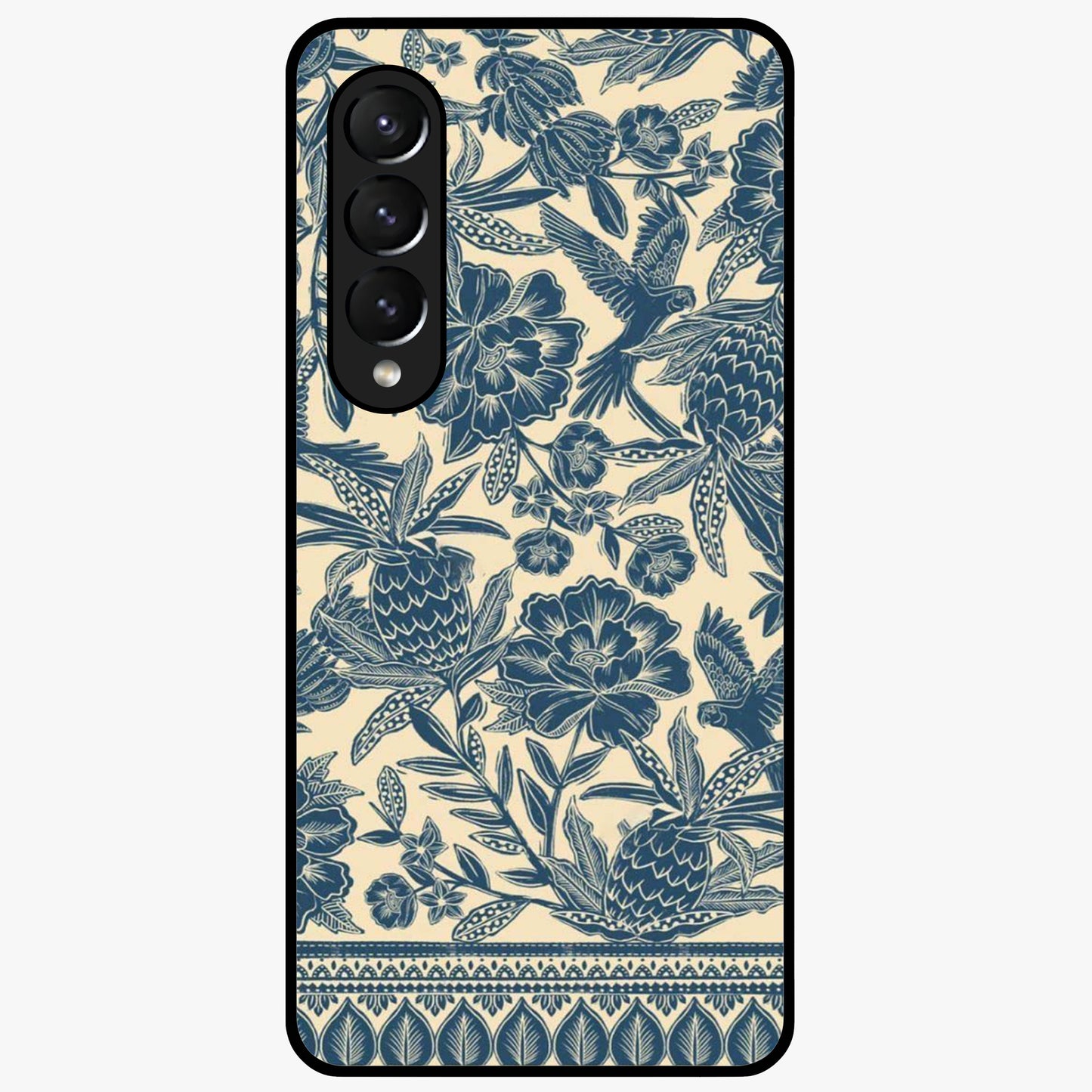 Heirloom Wild Bloom Glass Case showing flat back view with vintage inspired wild flower artwork and glossy glass finish.