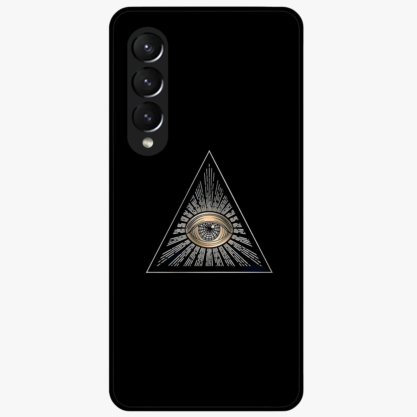 Illuminati Evil Glass Case showing flat back view with mysterious illuminati symbol artwork and glossy glass finish.